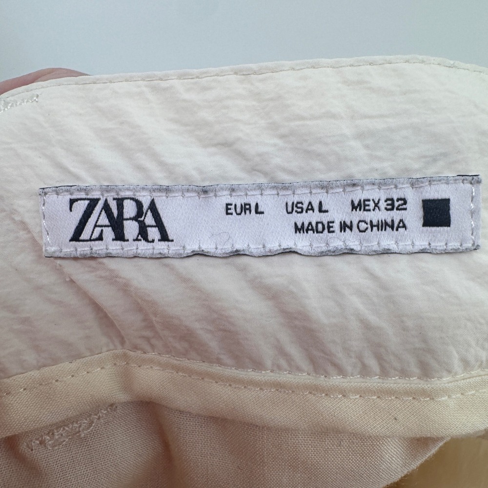 Zara Women Cream Nylon Wide Leg Cargo Pants Size L Streetwear Utility Gorpcore - Picture 12 of 12